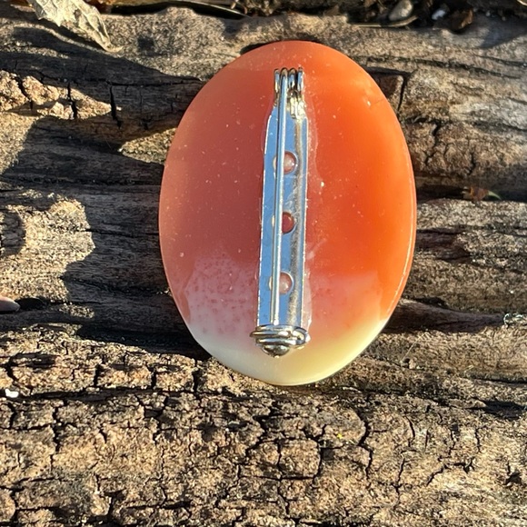 1960's White Cameo on Peach Background - Picture 2 of 5